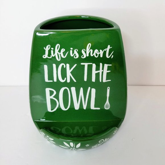 Temptations Utensil Holder Temp-Tations Tara Old World Green Lick The Bowl Vase - Picture 2 of 12